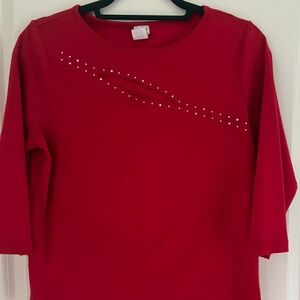 Pretty Red Knit Peek A Boo Top with Crystals